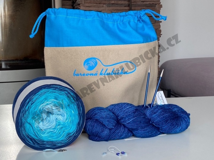 Projektová taška na pletení tyrkysovo/ béžová